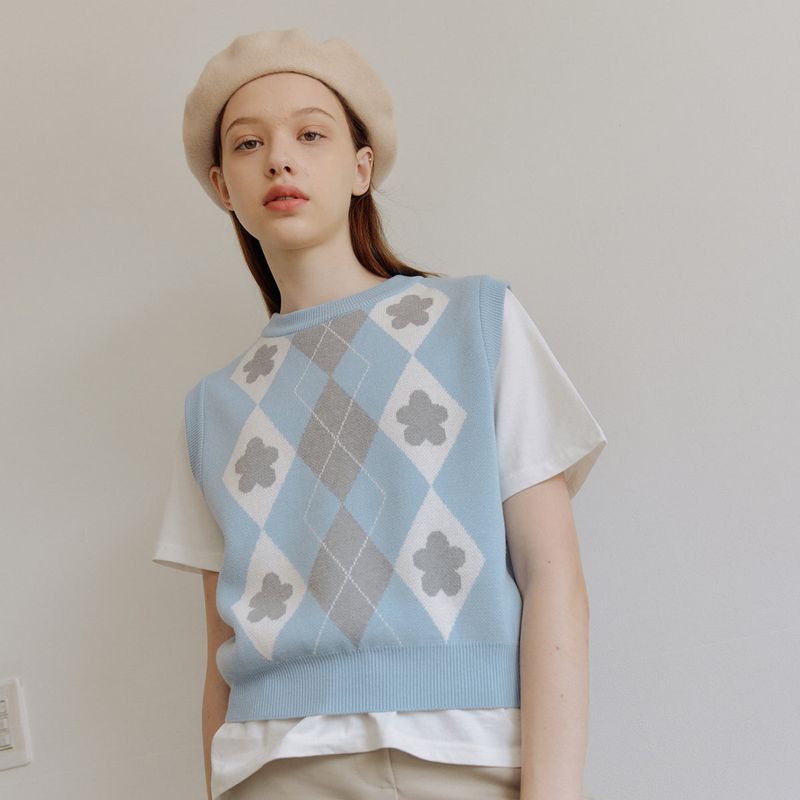 フラワージャカードベスト / FLOWER JACQUARD VEST_SKY BLUE