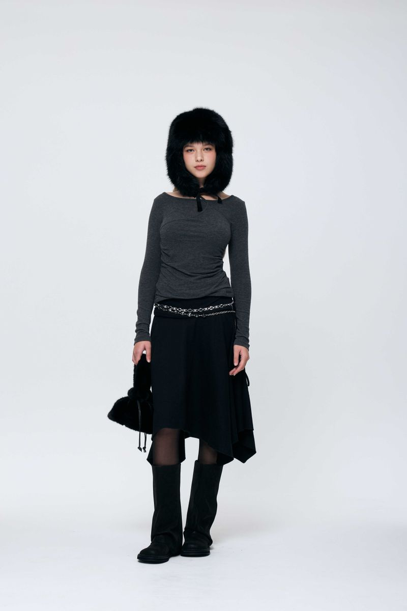 MUREN SHIRRING TOP / CHARCOAL
