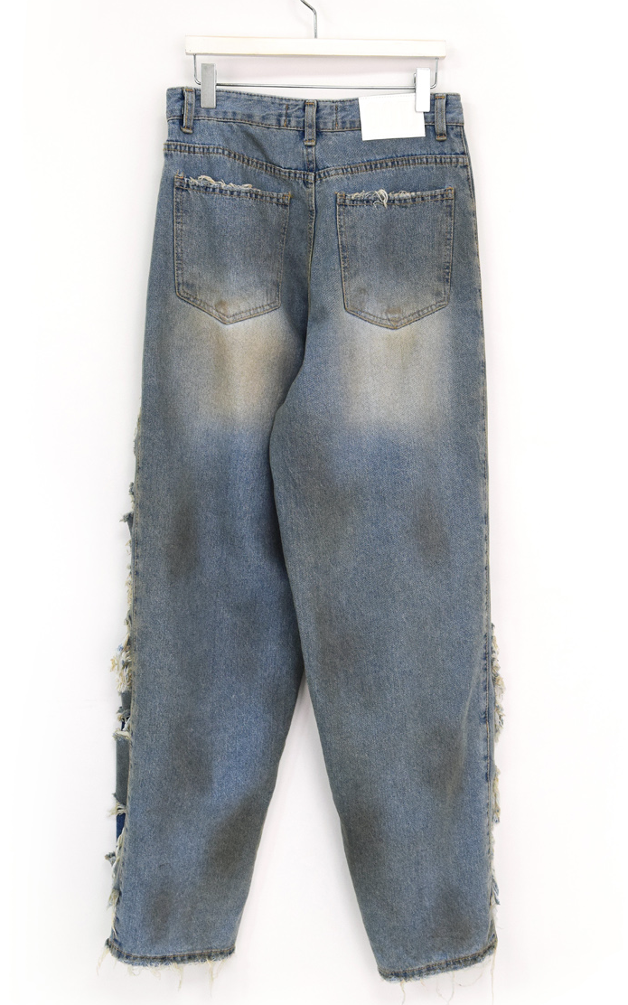 side dirty wide denim pants