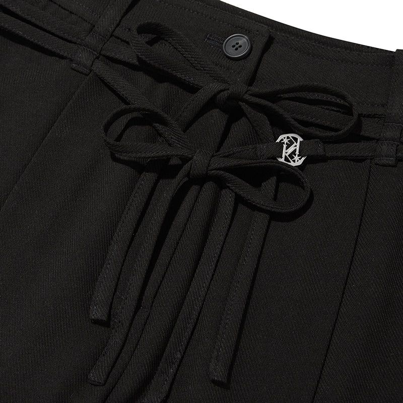 COLLECTION STRING CUT OFF WIDE SLACKS [BLACK]