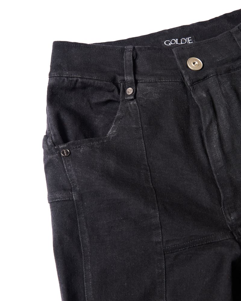 PADDED FLARED BLACK DENIM PANTS 