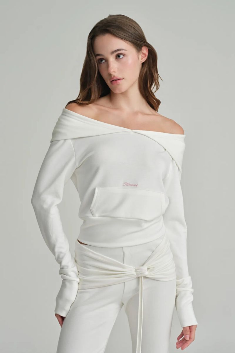 Cupcake off-shoulder hooded top, Ivory