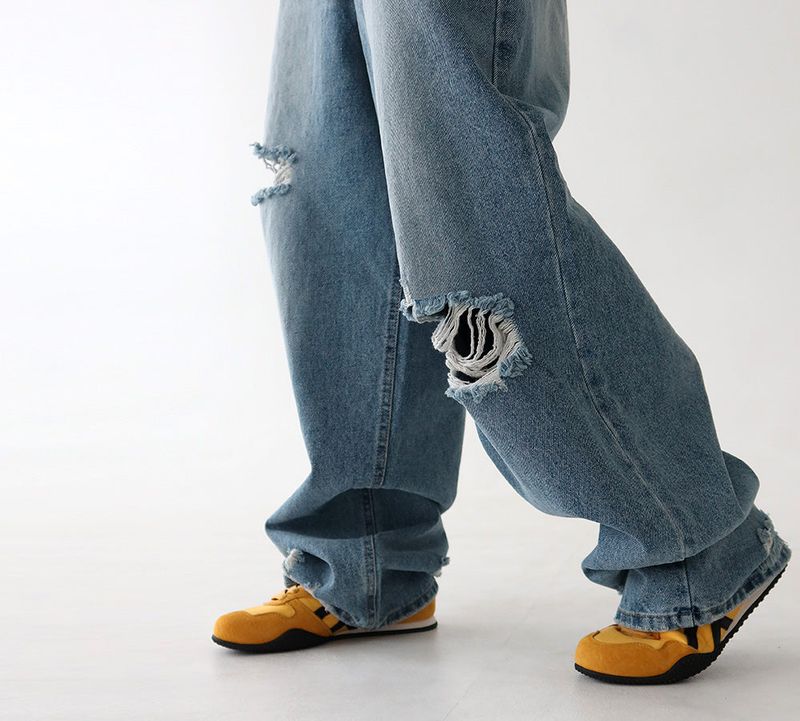 Roll-up collar vintage cutting wide denim