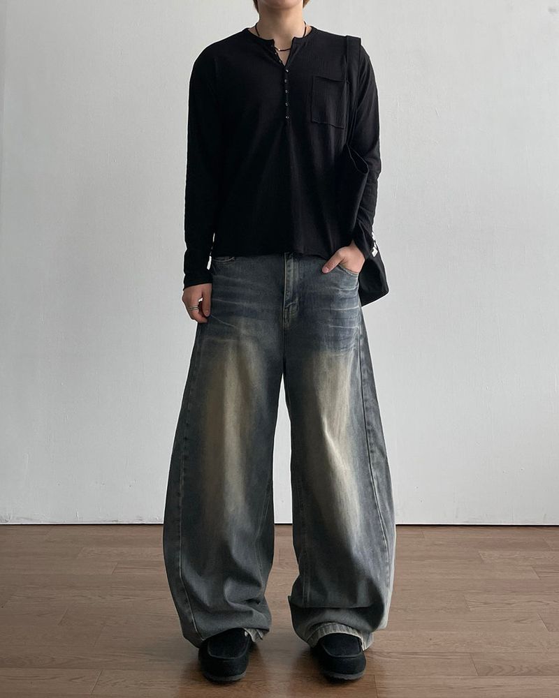 Pochi Slub Henely Neck Long Sleeve T