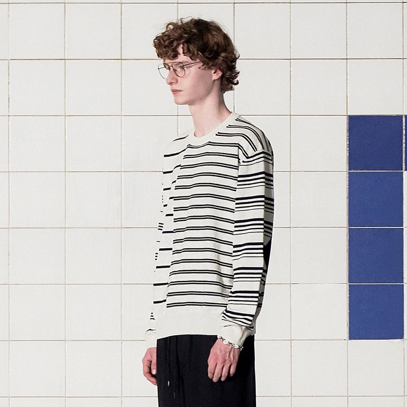 ARGYLE ELBOW STRIPE KNIT / IVORY