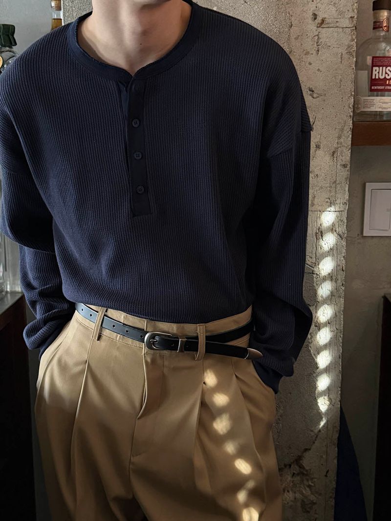 LAURANT（ロラン）の「Waffle henry neck crop long sleeves(3color)（Tops）」