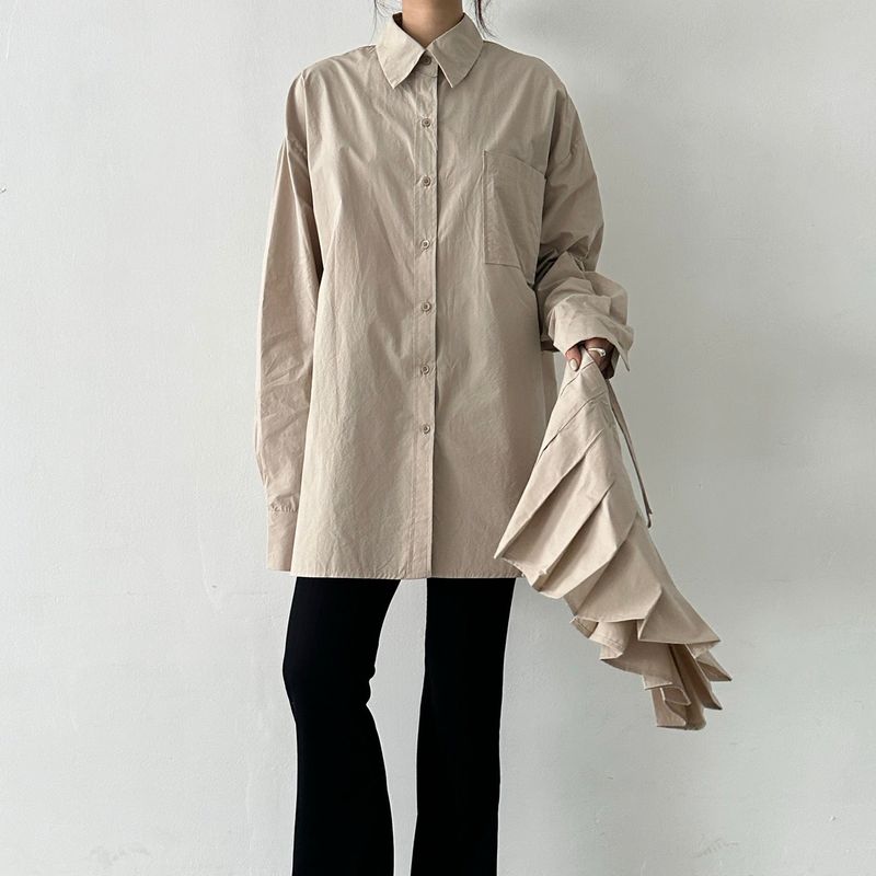 Pleated Wrap Shirt Set - 2colors