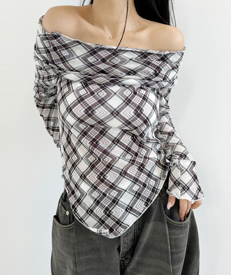 ARGYLE OFF-SHOULDER🤍❤ - 2 COLORS