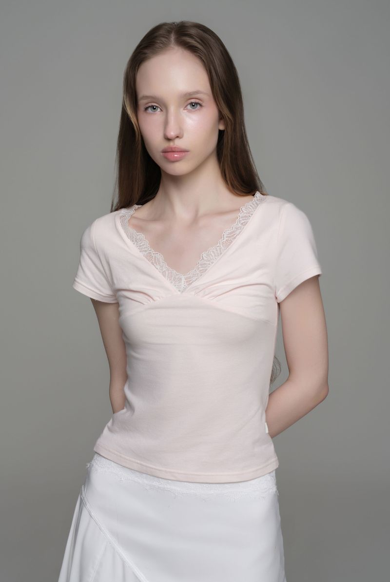 Rose tea lace v top, Pink
