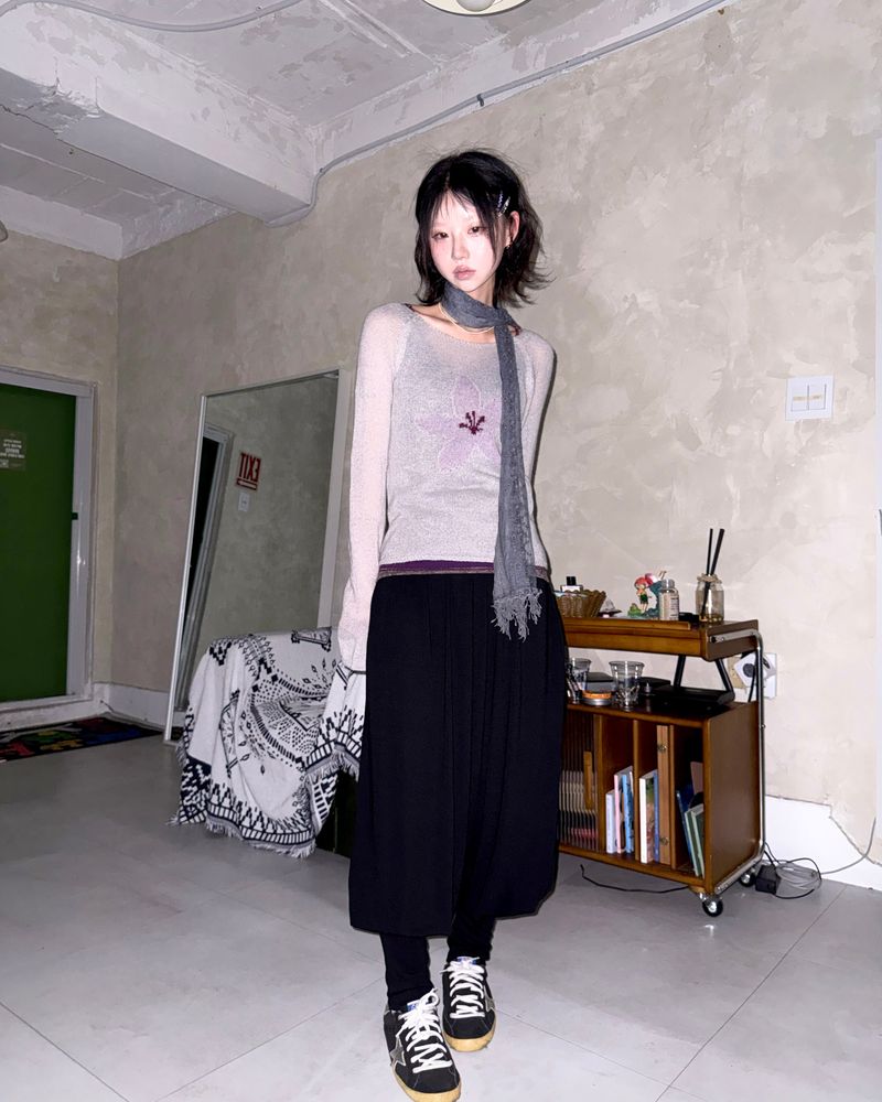(3color) Soft Flower Sheer Wool Knit