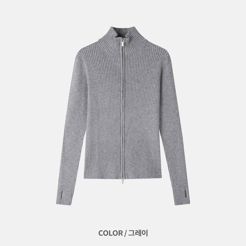 Rib Line Muscle Fit Zip-Up Knit