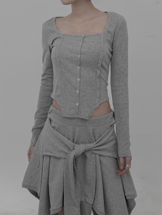 Bodysuit Square Neck Long Sleeve T-Shirt