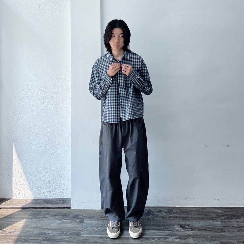 Retro Gradient Check Cropped Shirt
