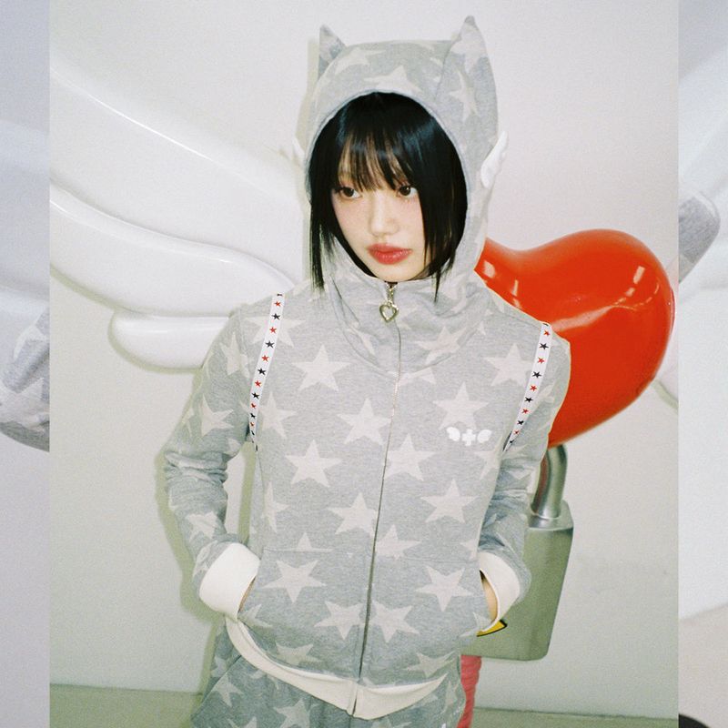 CLUT STUDIO（クラットスタジオ）の「Angel of Star Wing Zip-Up Hoodie - GREY（Tops）」
