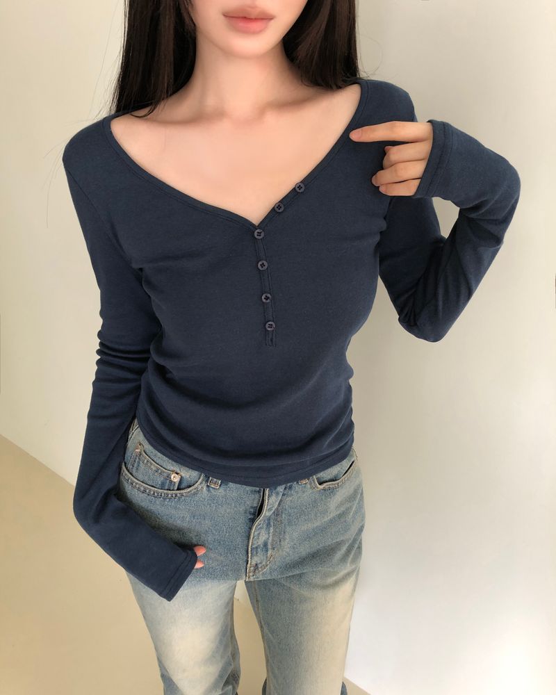 Mse V-Neck Button Long-Sleeve T-Shirt