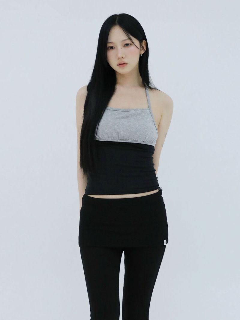 UGLYSHADOW（アグリーシャドウ）の「SHIRRING CONTRAST TANK TOP(GREY)（Tops）」