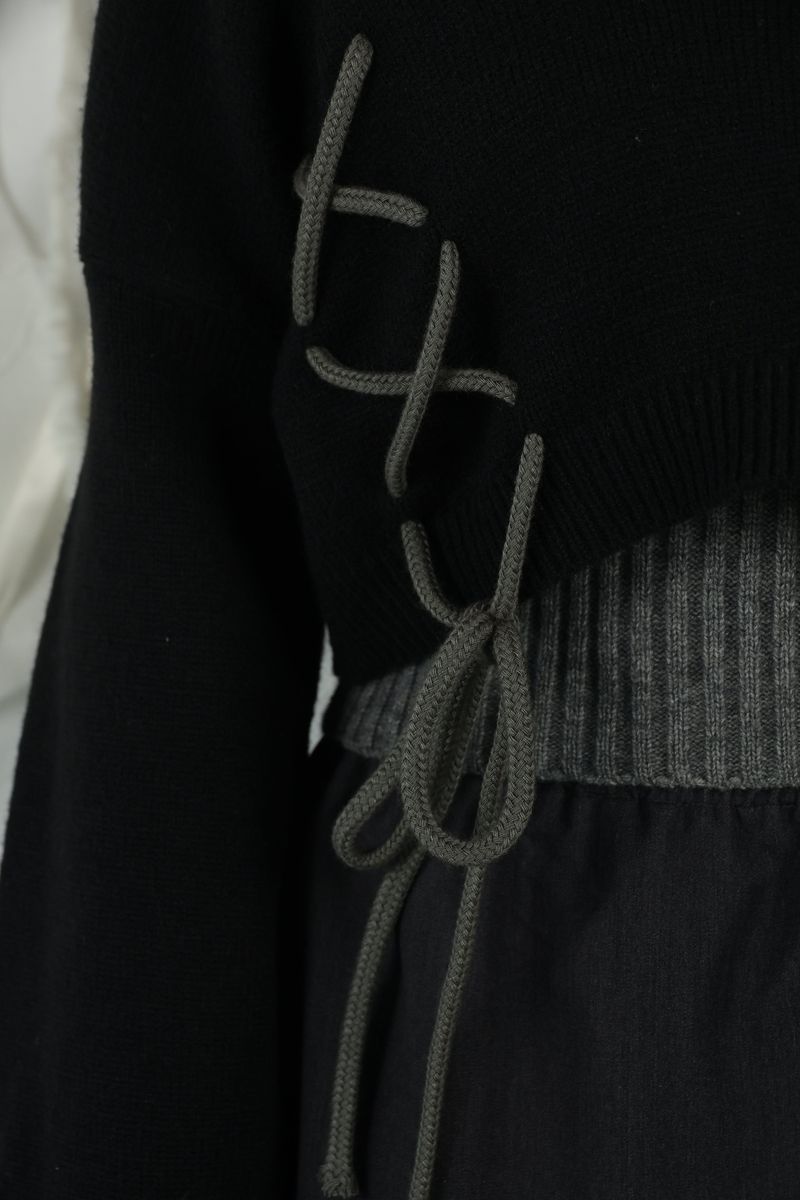 laceup ribbon knitset(black)