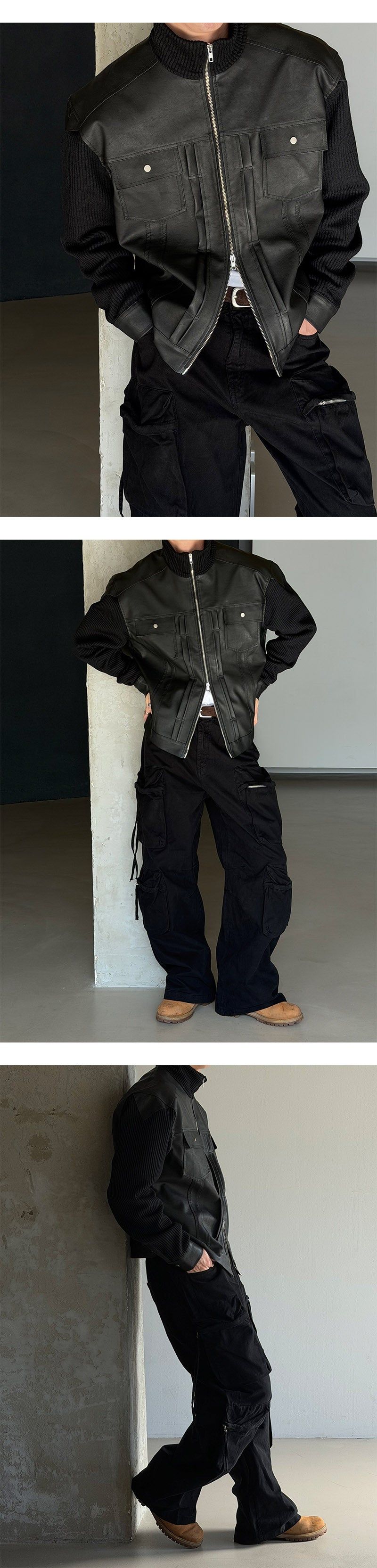 [F/W] Rough knit leather jacket