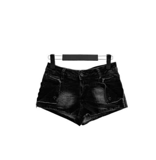 Deconlow studded black denim shorts