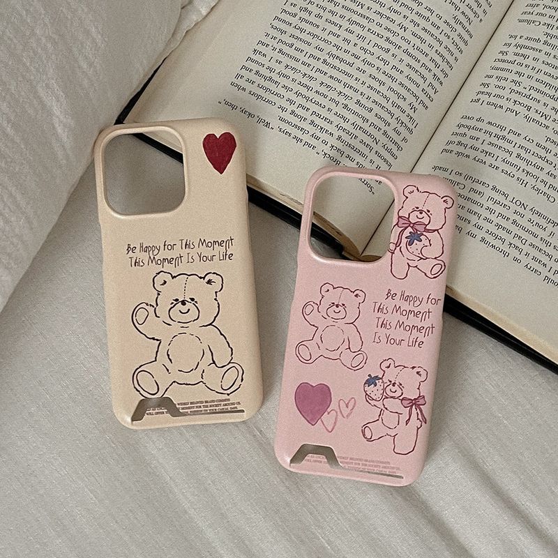 [Mademoment] fluffy strawberry bear design iphone card case