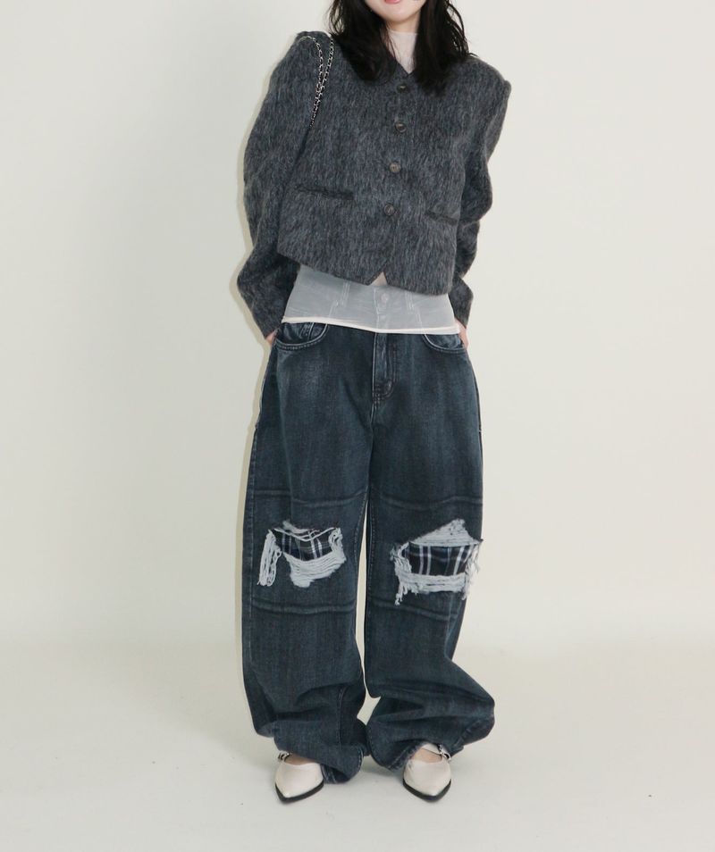 Linda Brush Mohair Crop Long Sleeve Jacket