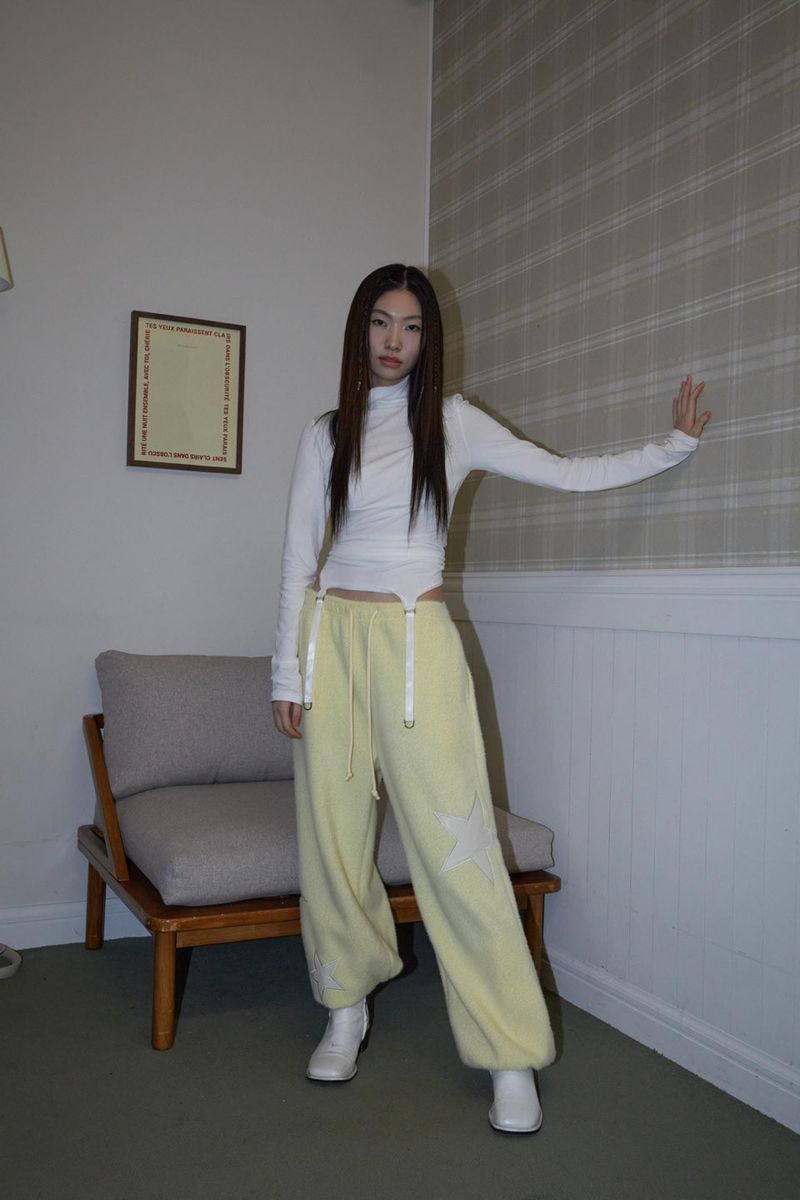 STAR patched pants / lemon