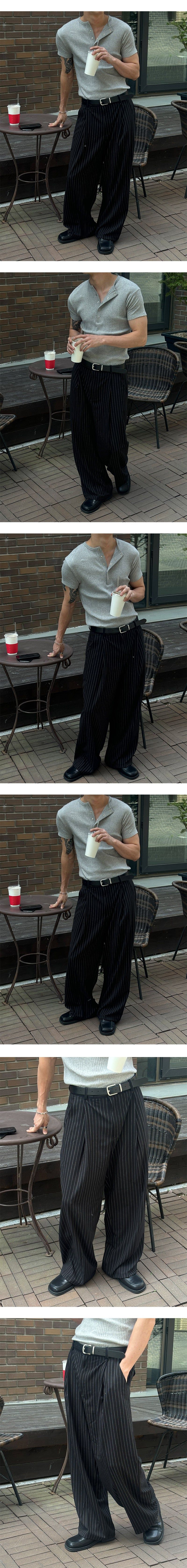  [S/S] Low stripe wide slacks(3color)