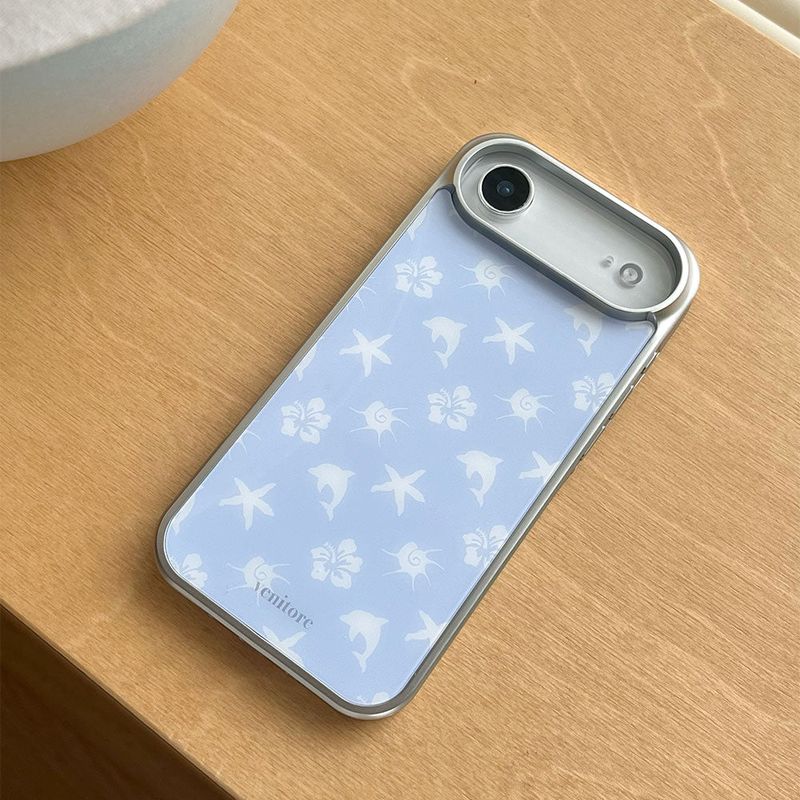 [MADE] [Glossy Glass Silver Bumper Case] Sea Breeze Pattern - Blue