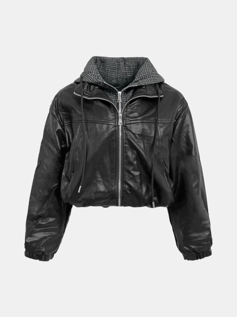 Marlene Leather Mix Hoodie Jacket