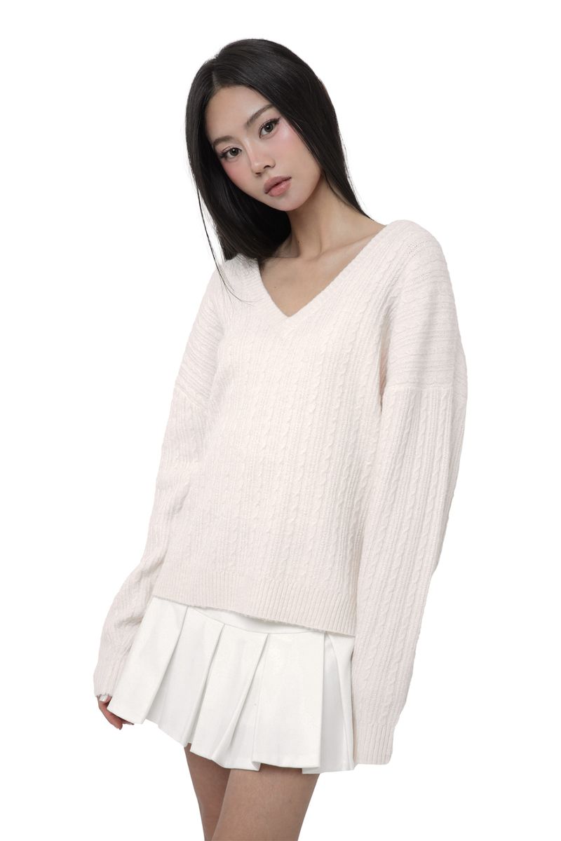 Hugging ribbon pleated skirt, White