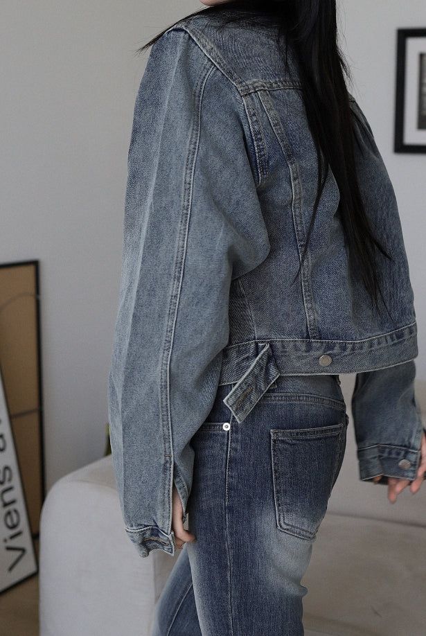 Vintage Washing Crop Denim Jacket