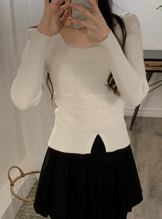 DW Square Chiffon Layered Rib Knit (3color)