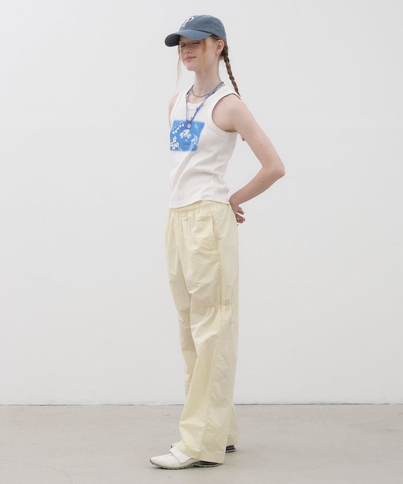 Shirring Nylon Straight Pants - Lemon