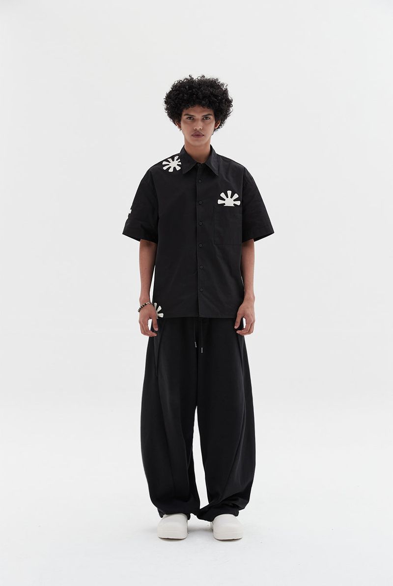 wavy sweat pants black