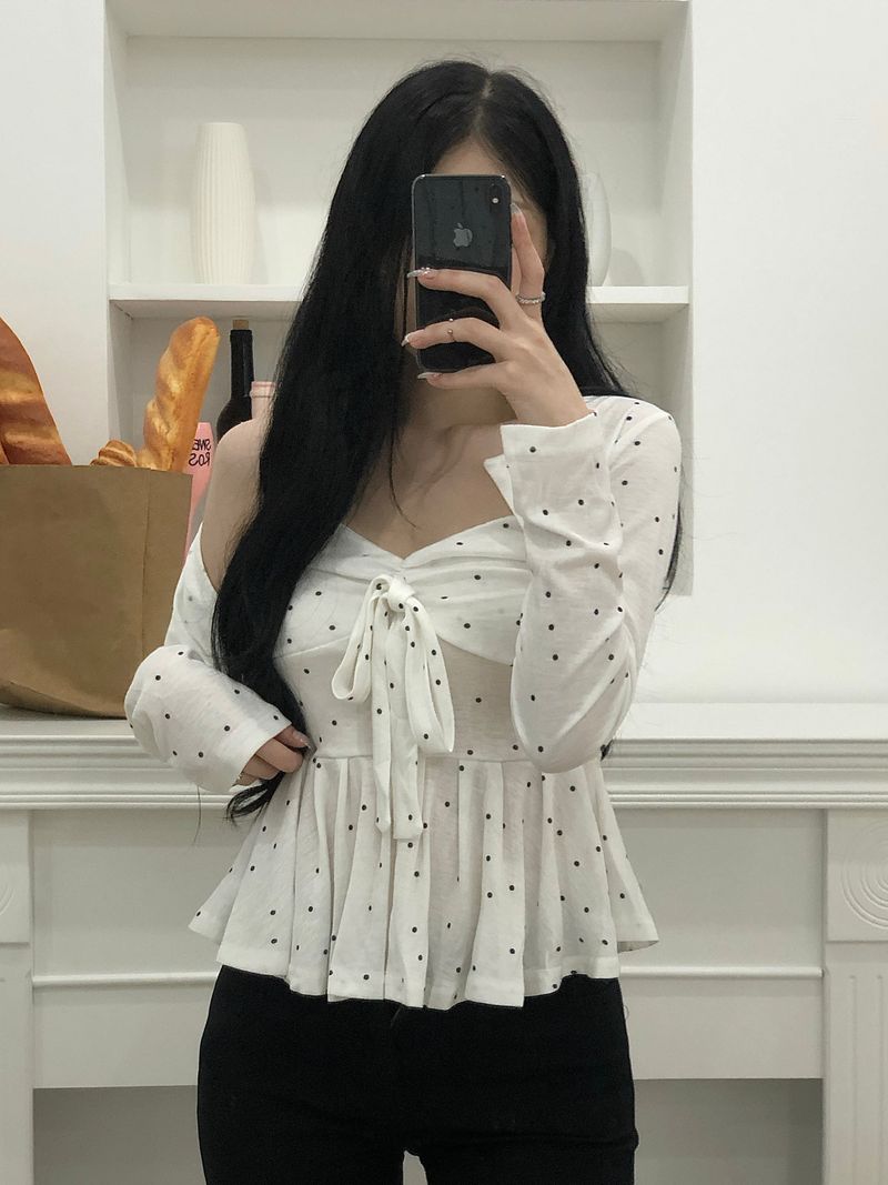 Dot Ribbon Top & Cardigan