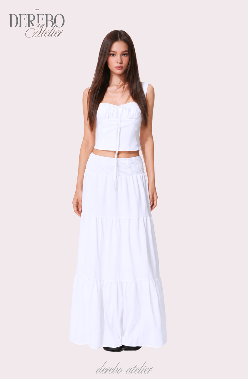 Shirring bustier long skirt set-up (set)