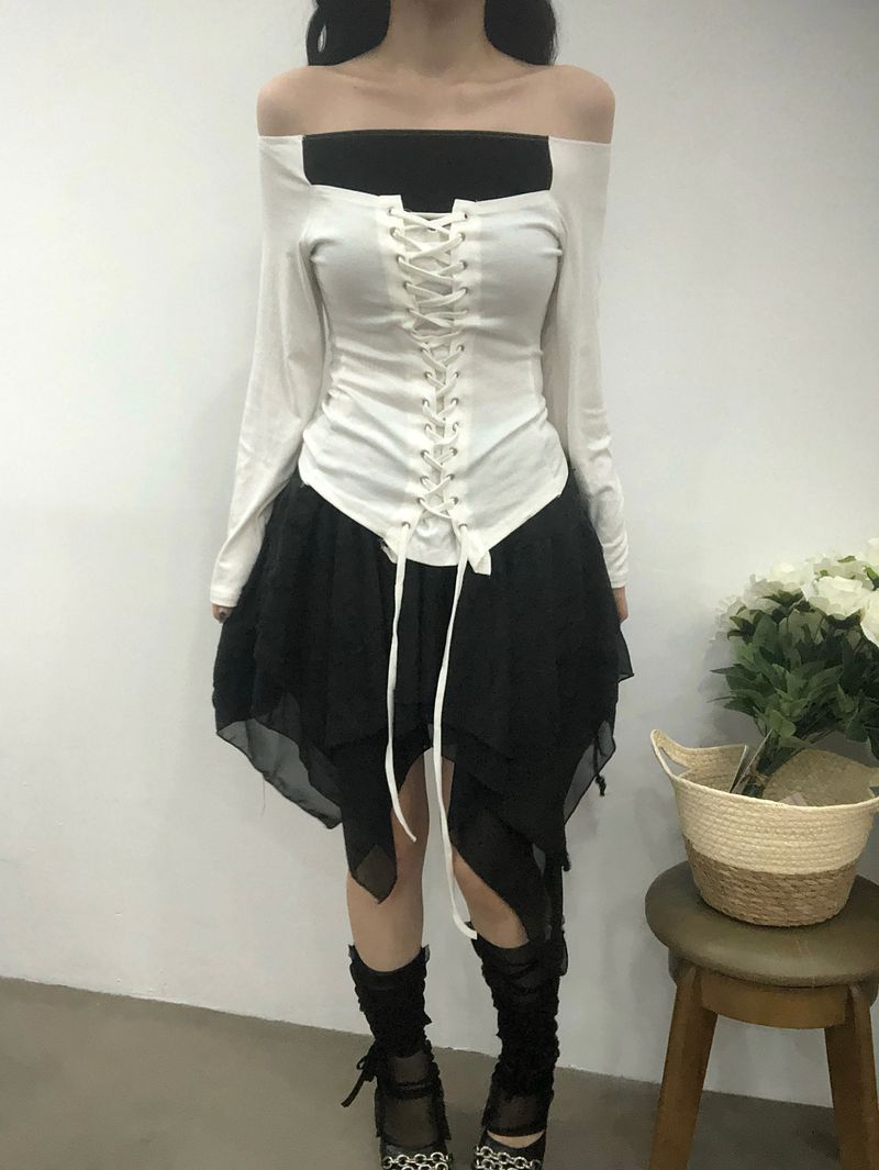 Ribbon Corset Off-shoulder T