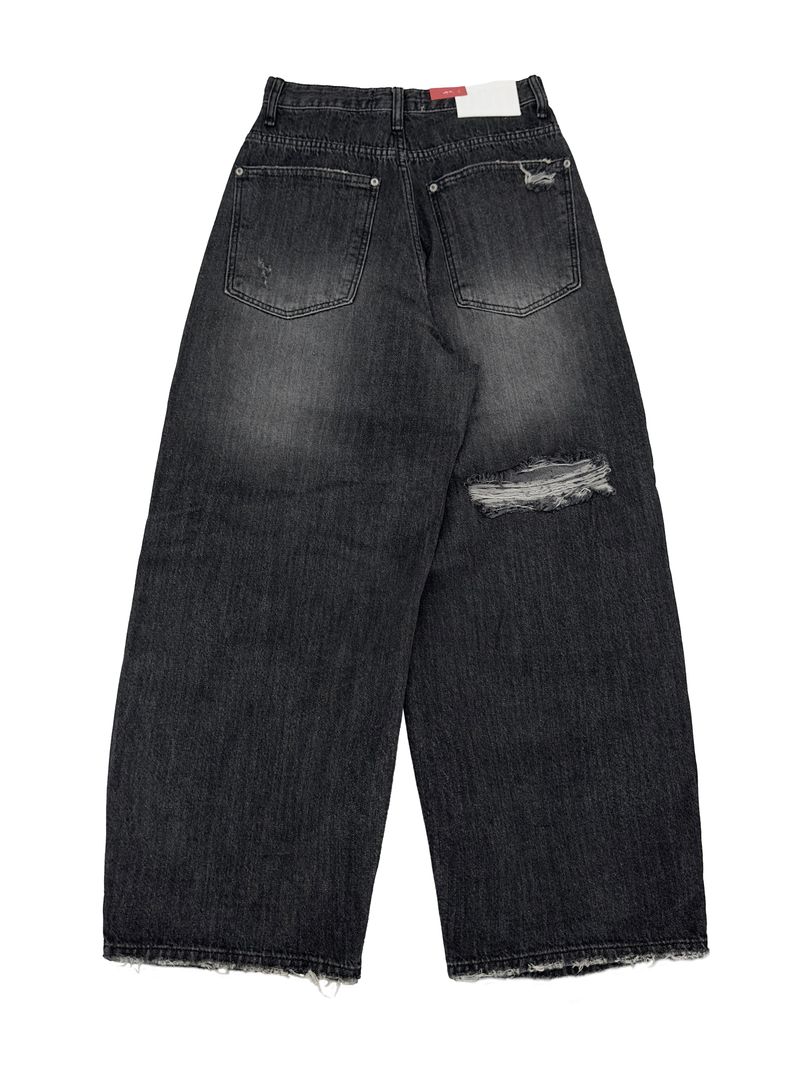 black destroyed wide denim