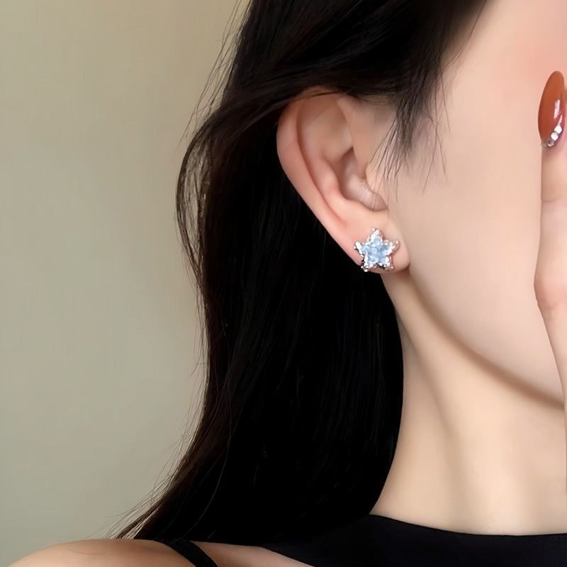 Sparkling Blue Star Stud Earrings
