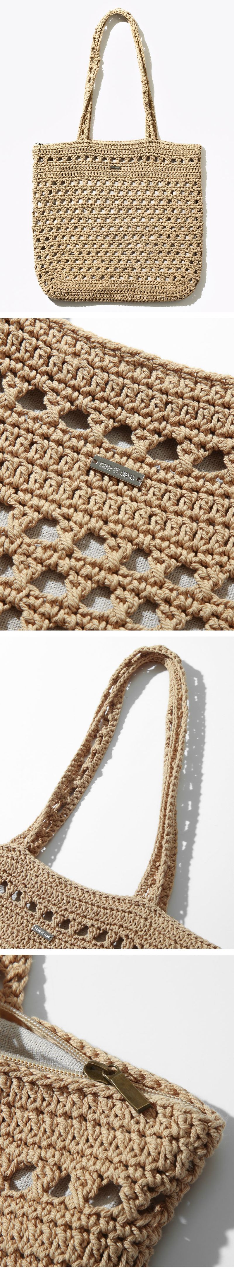 Zipper Crochet Square Shoulder Bag_Beige