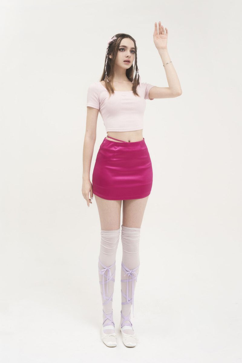  [Seow] Croped logo T-shirts, pink