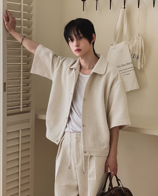 Bound Tweed Half Shirt Jacket Pants Set