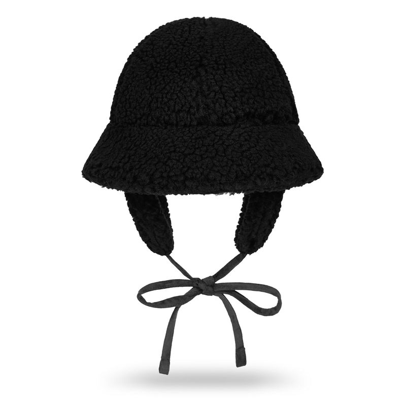 VA Curved Logo Sherpa Fur Flap Bucket Hat / Black