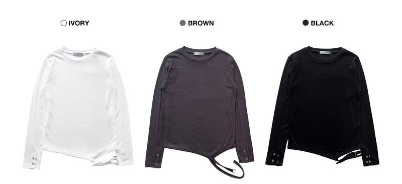 Eyelet buckle bottom hem strap long sleeve tee (3 colors)