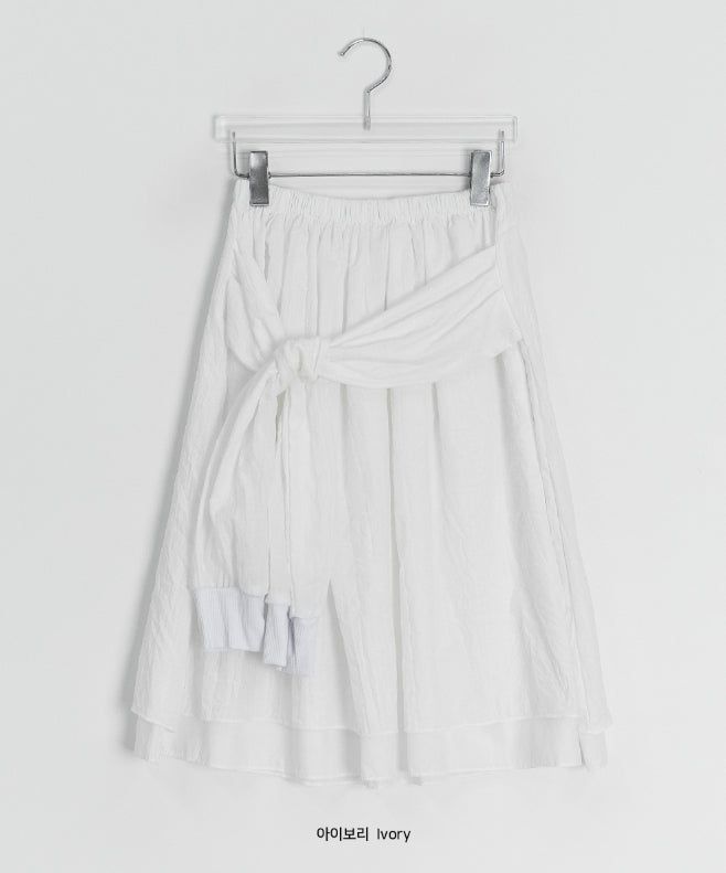 Karohi Sleeve Layered Check Shirring Midi Banding Skirt