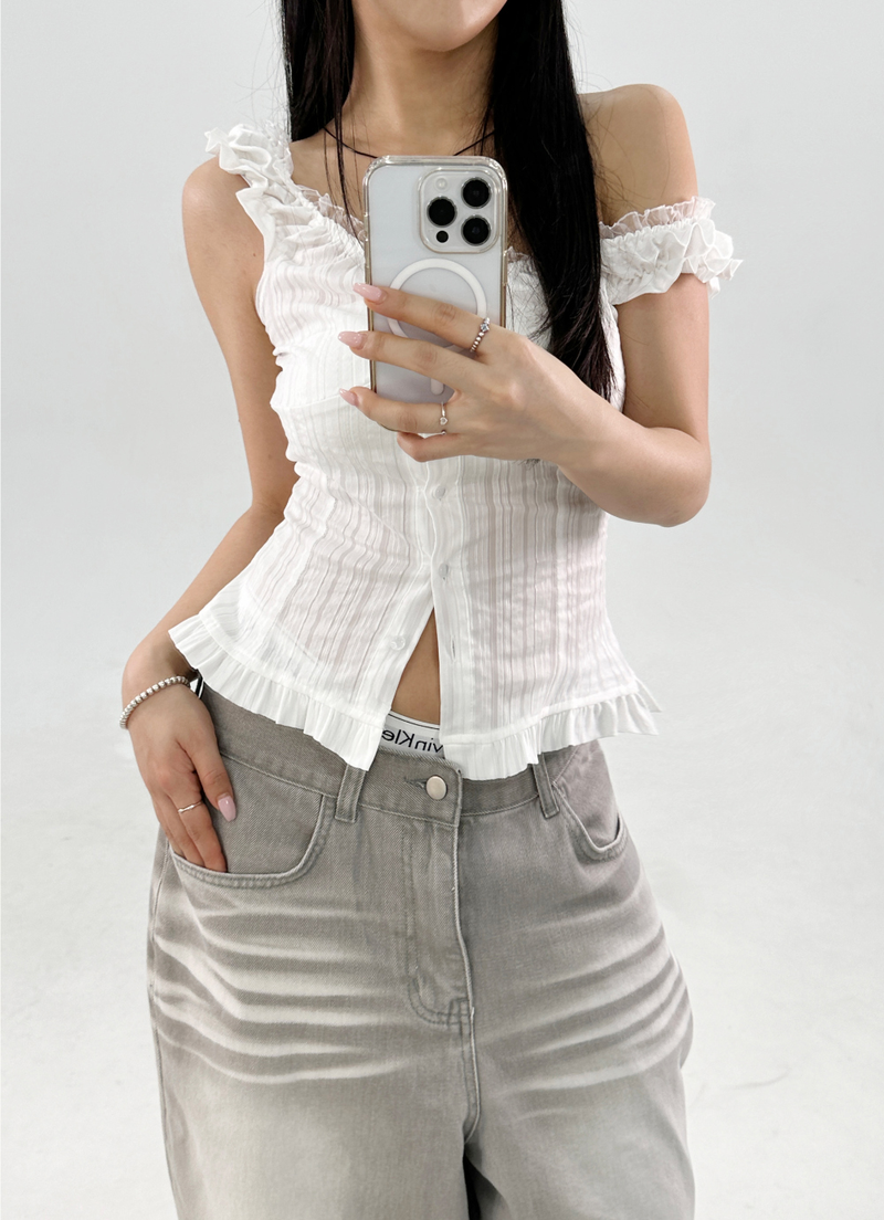 FRILL LACE BLOUSE SLEEVELESS 🤍🖤