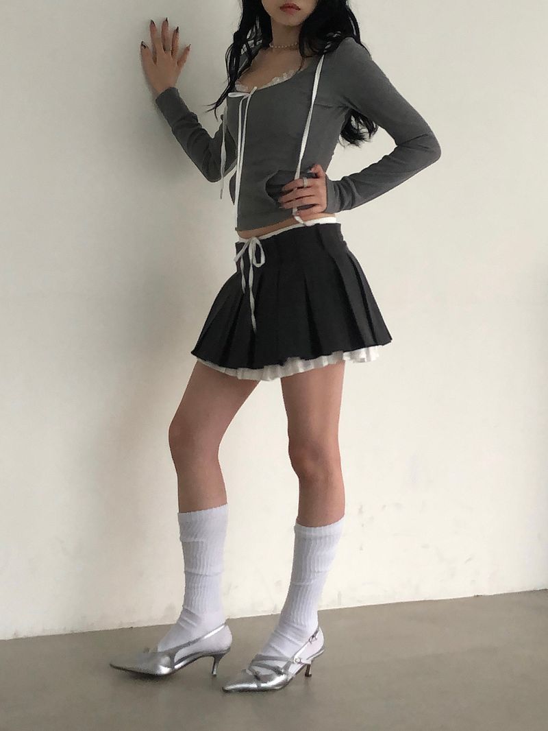 Gray Ribbon Lace Hoodie