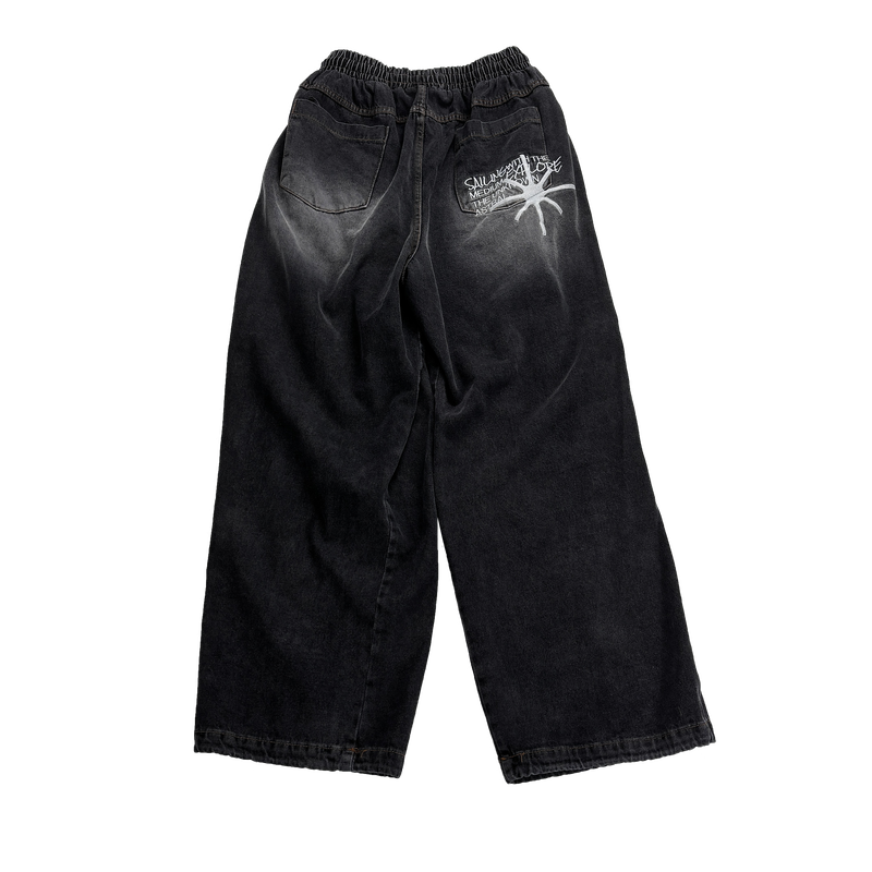 motif pintuck denim pants