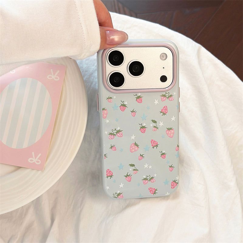 Strawberry & Star INS Style Soft iPhone Case (iPhone 13–17 Series)