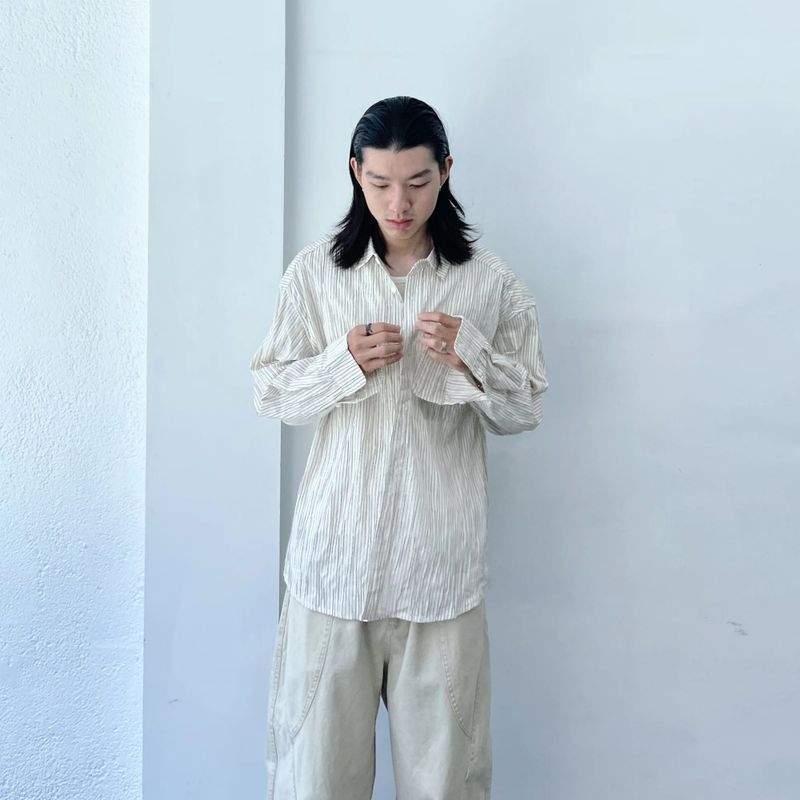 Pleated Stripe Relaxed Shirt